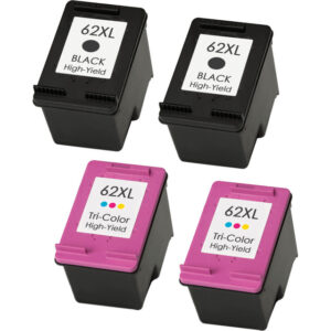 Compatible 62XL High-Yield Ink Cartridge 4-Pack – 2 Black & 2 Tri-Color